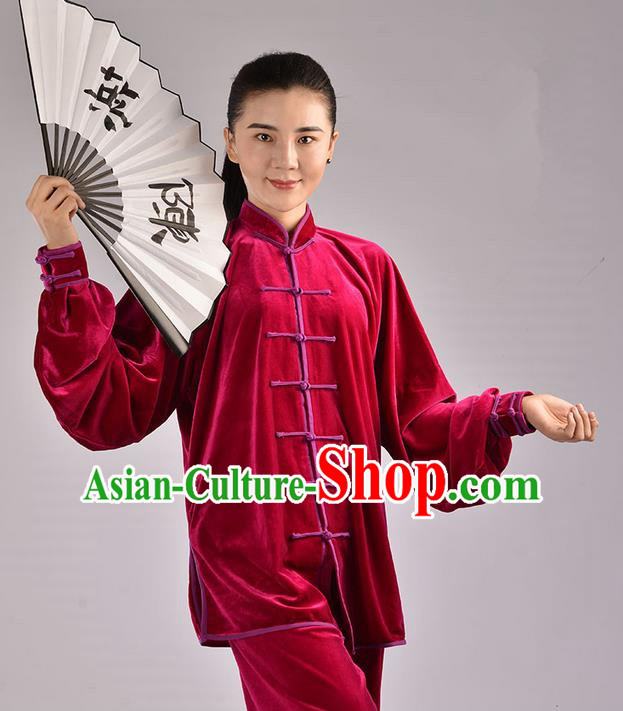 Top Upset South Korea Velvet Pleuche Kung Fu Costume Martial Arts Kung Fu Training Uniform Tang Suit Gongfu Shaolin Wushu Clothing Tai Chi Taiji Teacher Suits Uniforms for Women