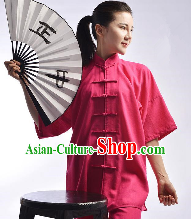 Traditional Chinese Top Linen Kung Fu Costume Martial Arts Kung Fu Training Uniform Tang Suit Gongfu Shaolin Wushu Clothing Tai Chi Taiji Teacher Suits Uniforms for Women