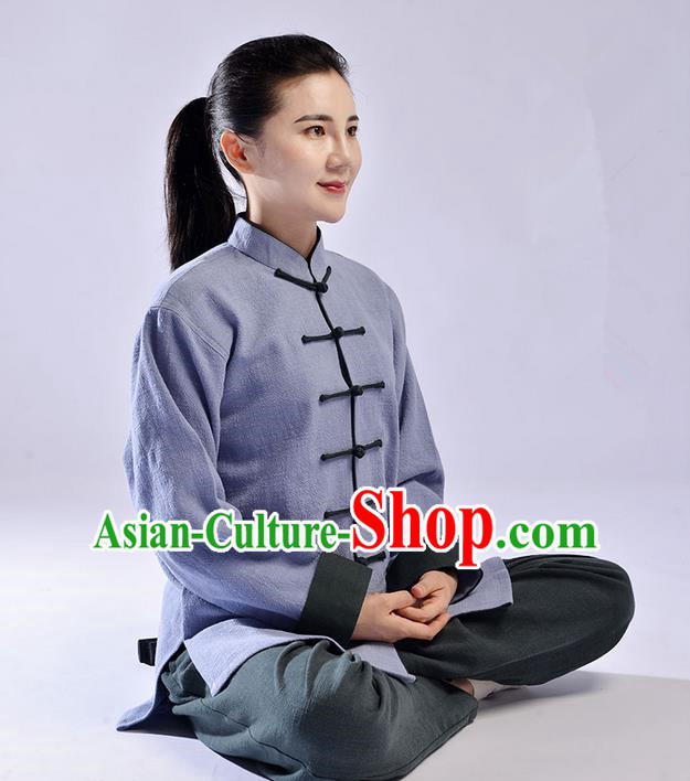 Traditional Chinese Top Thicken Linen Kung Fu Costume Martial Arts Kung Fu Training Uniform Tang Suit Gongfu Shaolin Wushu Clothing Tai Chi Taiji Teacher Suits Uniforms for Women