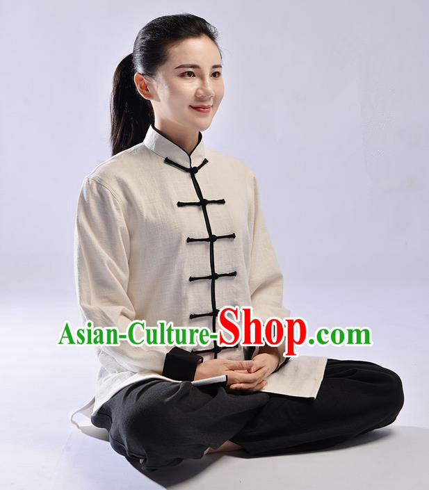 Traditional Chinese Top Thicken Linen Kung Fu Costume Martial Arts Kung Fu Training Uniform Tang Suit Gongfu Shaolin Wushu Clothing Tai Chi Taiji Teacher Suits Uniforms for Women