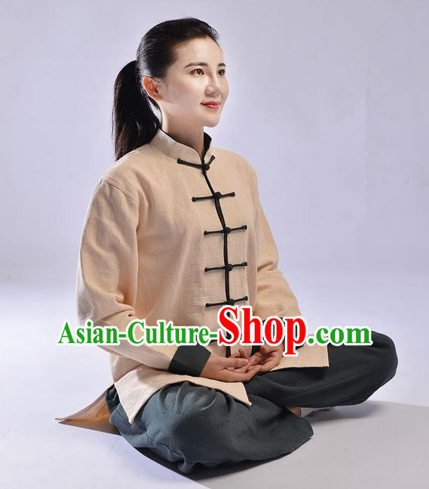 Traditional Chinese Top Thicken Linen Kung Fu Costume Martial Arts Kung Fu Training Uniform Tang Suit Gongfu Shaolin Wushu Clothing Tai Chi Taiji Teacher Suits Uniforms for Women