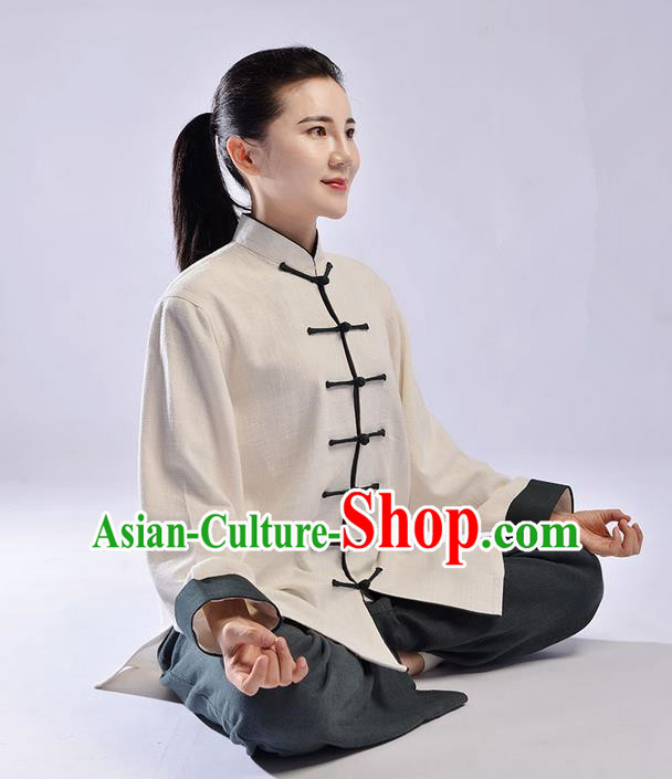 Traditional Chinese Top Thicken Linen Kung Fu Costume Martial Arts Kung Fu Training Uniform Tang Suit Gongfu Shaolin Wushu Clothing Tai Chi Taiji Teacher Suits Uniforms for Women