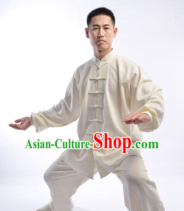 Top Chinese Traditional Natural Linen Kung Fu Costume Martial Arts Kung Fu Training Uniform Gongfu Shaolin Wushu Clothing Tai Chi Taiji Teacher Suits Uniforms for Men