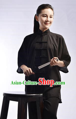 Top Linen Kung Fu Costume Martial Arts Kung Fu Training Uniform Tang Suit Gongfu Shaolin Wushu Clothing Tai Chi Taiji Teacher Suits Uniforms for Women