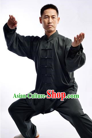 Traditional Chinese Top Signature Cotton Kung Fu Costume Martial Arts Kung Fu Training Uniform Gongfu Shaolin Wushu Clothing Tai Chi Taiji Teacher Suits Uniforms for Men