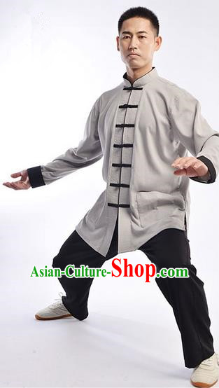 Traditional Chinese Top Cross Elastic Linen Kung Fu Costume Martial Arts Kung Fu Training Uniform Gongfu Shaolin Wushu Clothing Tai Chi Taiji Teacher Suits Uniforms for Men