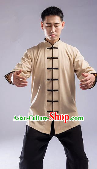 Traditional Chinese Top Cross Elastic Linen Kung Fu Costume Martial Arts Kung Fu Training Uniform Gongfu Shaolin Wushu Clothing Tai Chi Taiji Teacher Suits Uniforms for Men