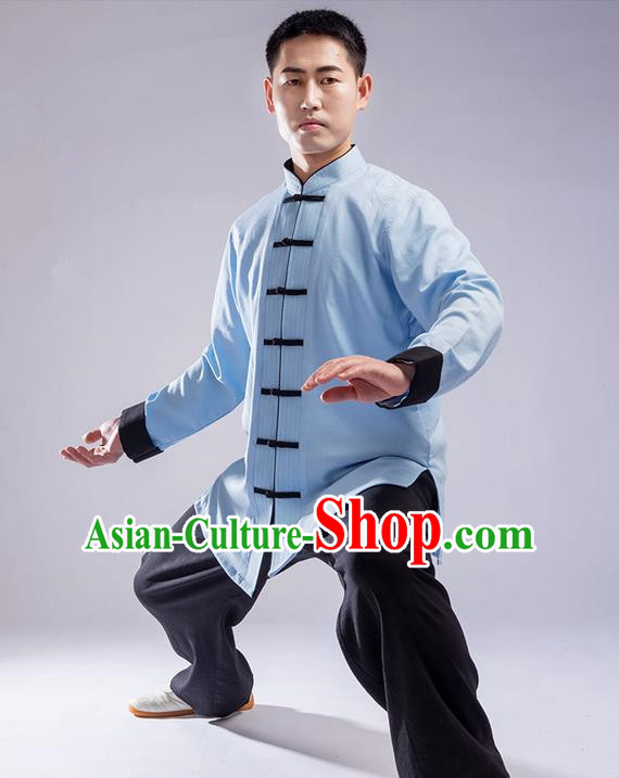 Traditional Chinese Top Cross Elastic Linen Kung Fu Costume Martial Arts Kung Fu Training Uniform Gongfu Shaolin Wushu Clothing Tai Chi Taiji Teacher Suits Uniforms for Men