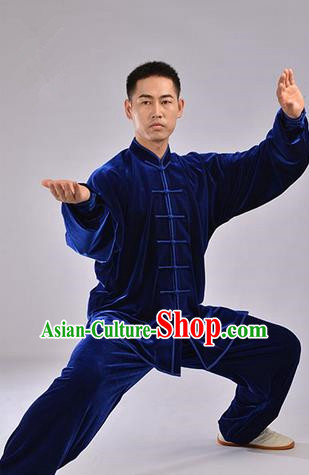 Traditional Chinese Top Upset South Korea Velvet Pleuche Kung Fu Costume Martial Arts Kung Fu Training Uniform Tang Suit Gongfu Shaolin Wushu Clothing Tai Chi Taiji Teacher Suits Uniforms for Men