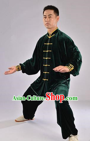 Traditional Chinese Top Upset South Korea Velvet Pleuche Kung Fu Costume Martial Arts Kung Fu Training Uniform Tang Suit Gongfu Shaolin Wushu Clothing Tai Chi Taiji Teacher Suits Uniforms for Men