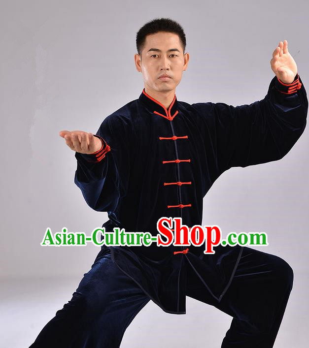 Traditional Chinese Top Upset South Korea Velvet Pleuche Kung Fu Costume Martial Arts Kung Fu Training Uniform Tang Suit Gongfu Shaolin Wushu Clothing Tai Chi Taiji Teacher Suits Uniforms for Men