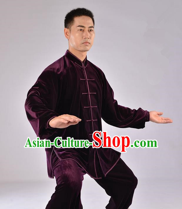 Traditional Chinese Top Upset South Korea Velvet Pleuche Kung Fu Costume Martial Arts Kung Fu Training Uniform Tang Suit Gongfu Shaolin Wushu Clothing Tai Chi Taiji Teacher Suits Uniforms for Men