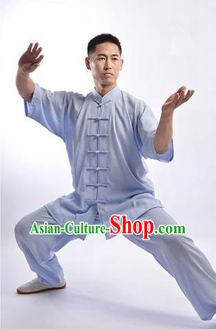 Traditional Chinese Top Linen Short Sleeve Kung Fu Costume Martial Arts Kung Fu Training Uniform Tang Suit Gongfu Shaolin Wushu Clothing Tai Chi Taiji Teacher Suits Uniforms for Men