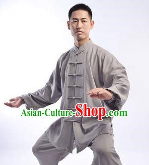 Traditional Chinese Top Linen Kung Fu Costume Martial Arts Kung Fu Training Uniform Tang Suit Gongfu Shaolin Wushu Clothing Tai Chi Taiji Teacher Suits Uniforms for Men