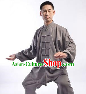 Traditional Chinese Top Linen Kung Fu Costume Martial Arts Kung Fu Training Uniform Tang Suit Gongfu Shaolin Wushu Clothing Tai Chi Taiji Teacher Suits Uniforms for Men