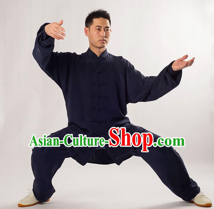 Traditional Chinese Top Silk Kung Fu Costume Martial Arts Kung Fu Training Uniform Tang Suit Gongfu Shaolin Wushu Clothing Tai Chi Taiji Teacher Mulberry Silk Suits Uniforms for Men