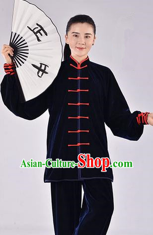 Traditional Chinese Thicken Pleuche Kung Fu Costume Martial Arts Kung Fu Training Uniform Tang Suit Gongfu Shaolin Wushu Clothing Tai Chi Taiji Teacher Suits Uniforms for Women