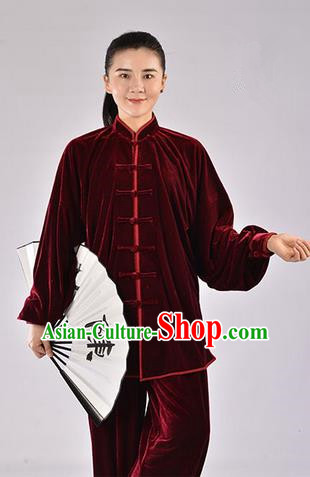 Traditional Chinese Thicken Pleuche Kung Fu Costume Martial Arts Kung Fu Training Uniform Tang Suit Gongfu Shaolin Wushu Clothing Tai Chi Taiji Teacher Suits Uniforms for Women