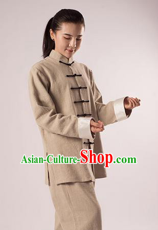 Traditional Chinese Transverse Elastic Cotton Linen Kung Fu Costume Martial Arts Kung Fu Training Uniform Tang Suit Gongfu Shaolin Wushu Clothing Tai Chi Taiji Teacher Suits Uniforms for Women