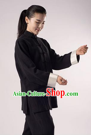 Traditional Chinese Transverse Elastic Cotton Linen Kung Fu Costume Martial Arts Kung Fu Training Uniform Tang Suit Gongfu Shaolin Wushu Clothing Tai Chi Taiji Teacher Suits Uniforms for Women