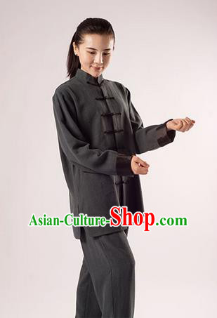 Traditional Chinese Transverse Elastic Cotton Linen Kung Fu Costume Martial Arts Kung Fu Training Uniform Tang Suit Gongfu Shaolin Wushu Clothing Tai Chi Taiji Teacher Suits Uniforms for Women