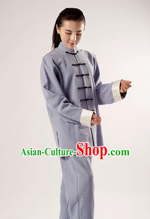 Traditional Chinese Transverse Elastic Cotton Linen Kung Fu Costume Martial Arts Kung Fu Training Uniform Tang Suit Gongfu Shaolin Wushu Clothing Tai Chi Taiji Teacher Suits Uniforms for Women