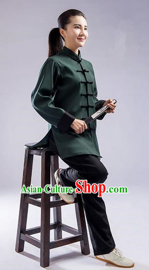 Traditional Chinese Thickening Cotton Linen Kung Fu Costume with Velvet Martial Arts Kung Fu Training Uniform Tang Suit Gongfu Shaolin Wushu Clothing Tai Chi Taiji Teacher Suits Uniforms for Women