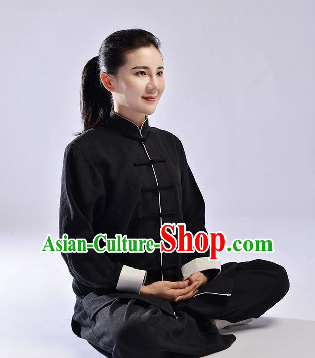 Traditional Chinese Thickening Cotton Linen Kung Fu Costume Martial Arts Kung Fu Training Uniform Tang Suit Gongfu Shaolin Wushu Clothing Tai Chi Taiji Teacher Suits Uniforms for Women