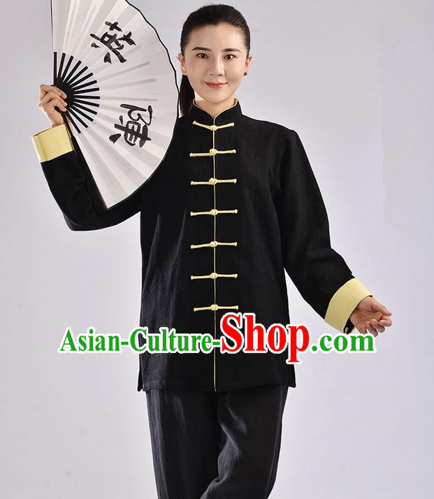 Traditional Chinese Thickening Cotton Linen Kung Fu Costume Martial Arts Kung Fu Training Uniform Tang Suit Gongfu Shaolin Wushu Clothing Tai Chi Taiji Teacher Suits Uniforms for Women