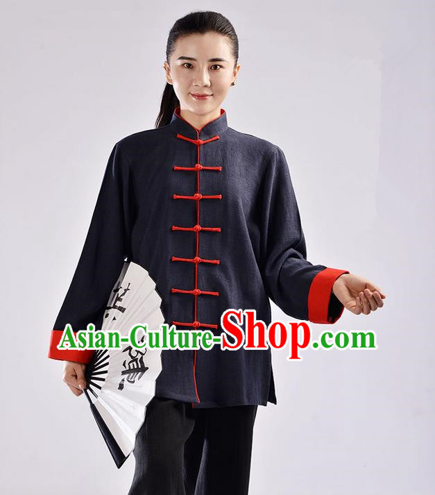 Traditional Chinese Thickening Cotton Linen Kung Fu Costume Martial Arts Kung Fu Training Uniform Tang Suit Gongfu Shaolin Wushu Clothing Tai Chi Taiji Teacher Suits Uniforms for Women