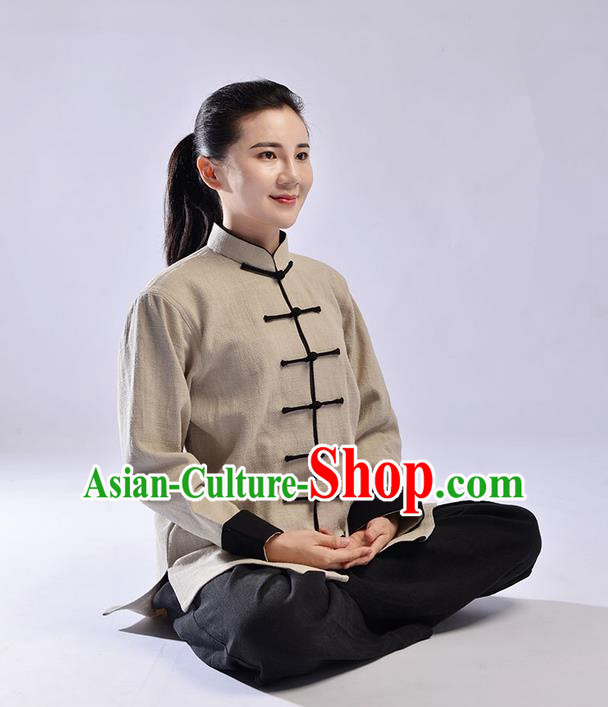 Traditional Chinese Thickening Cotton Linen Kung Fu Costume Martial Arts Kung Fu Training Uniform Tang Suit Gongfu Shaolin Wushu Clothing Tai Chi Taiji Teacher Suits Uniforms for Women