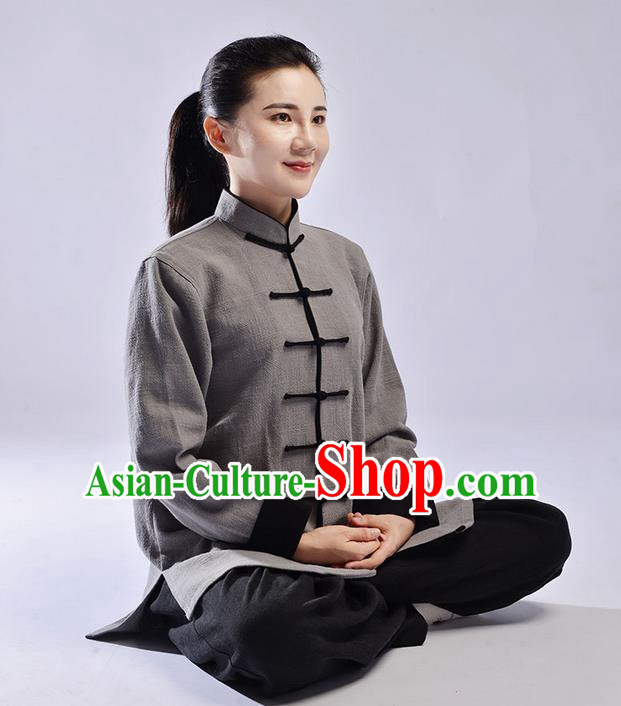 Traditional Chinese Thickening Cotton Linen Kung Fu Costume Martial Arts Kung Fu Training Uniform Tang Suit Gongfu Shaolin Wushu Clothing Tai Chi Taiji Teacher Suits Uniforms for Women