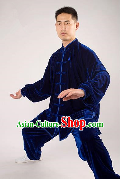 Traditional Chinese Thicken Pleuche Kung Fu Costume Martial Arts Kung Fu Training Uniform Tang Suit Gongfu Shaolin Wushu Clothing Tai Chi Taiji Teacher Suits Uniforms for Men