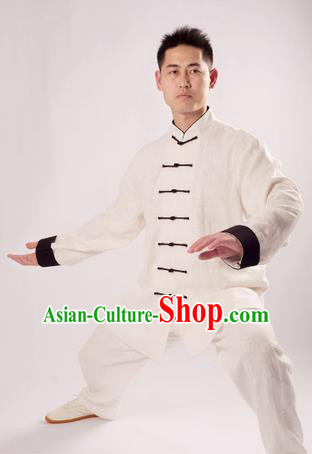 Traditional Chinese Thicken Linen Kung Fu Costume Martial Arts Kung Fu Training Uniform Tang Suit Gongfu Shaolin Wushu Clothing Tai Chi Taiji Teacher Suits Uniforms for Men