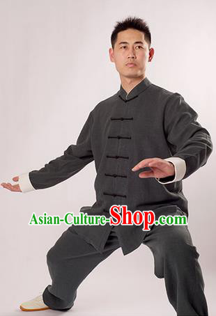 Traditional Chinese Thicken Linen Kung Fu Costume Martial Arts Kung Fu Training Uniform Tang Suit Gongfu Shaolin Wushu Clothing Tai Chi Taiji Teacher Suits Uniforms for Men