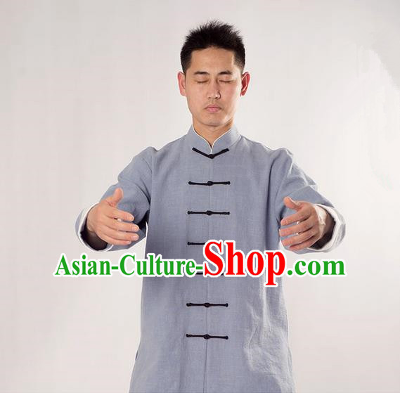 Traditional Chinese Thicken Linen Kung Fu Costume Martial Arts Kung Fu Training Uniform Tang Suit Gongfu Shaolin Wushu Clothing Tai Chi Taiji Teacher Suits Uniforms for Men