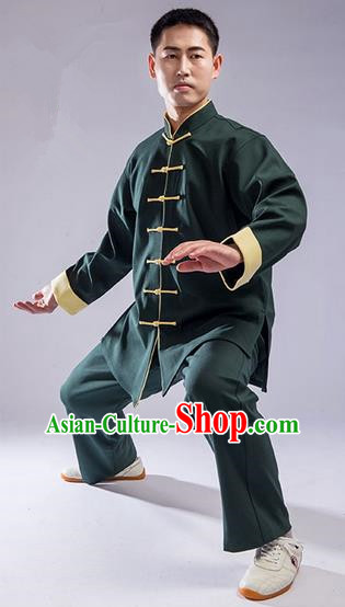 Traditional Chinese Thicken Double Linen Velvet Kung Fu Costume Martial Arts Kung Fu Training Uniform Tang Suit Gongfu Shaolin Wushu Clothing Tai Chi Taiji Teacher Suits Uniforms for Men