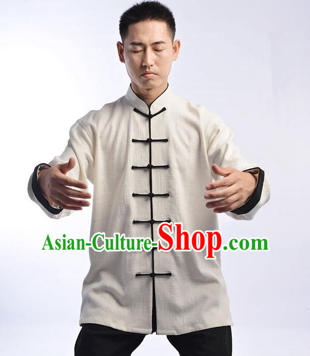 Traditional Chinese Thicken Linen Kung Fu Costume Martial Arts Kung Fu Training Uniform Tang Suit Gongfu Shaolin Wushu Clothing Tai Chi Taiji Teacher Suits Uniforms for Men