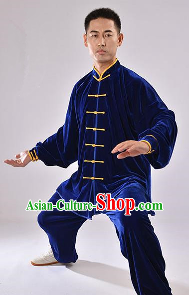 Traditional Chinese Thicken Pleuche Kung Fu Costume Martial Arts Kung Fu Training Uniform Tang Suit Gongfu Shaolin Wushu Clothing Tai Chi Taiji Teacher Suits Uniforms for Men