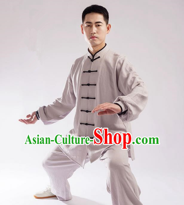 Traditional Chinese Linen Kung Fu Costume Martial Arts Kung Fu Training Uniform Tang Suit Gongfu Shaolin Wushu Clothing Tai Chi Taiji Teacher Suits Uniforms for Men