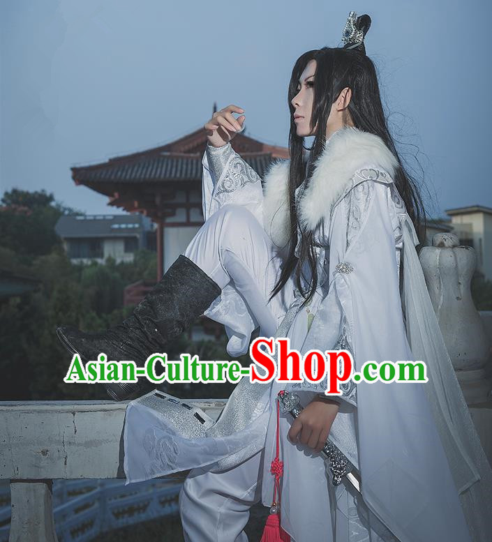 Chinese Ancient Cosplay Costumes, Chinese Traditional Embroidered Clothes, Ancient Chinese Cosplay Swordsman Knight Costume Complete Set for Men