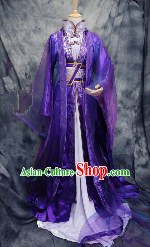 Chinese Ancient Cosplay Costumes, Chinese Traditional Embroidered Clothes, Ancient Chinese Cosplay Swordsman Knight Costume Complete Set for Men