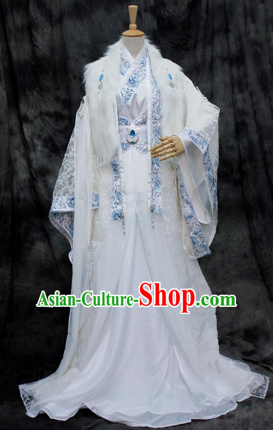 Chinese Ancient Cosplay Costumes, Chinese Traditional Embroidered Royal Prince Clothes, Ancient Chinese Cosplay Swordsman Knight Costume Complete Set for Men