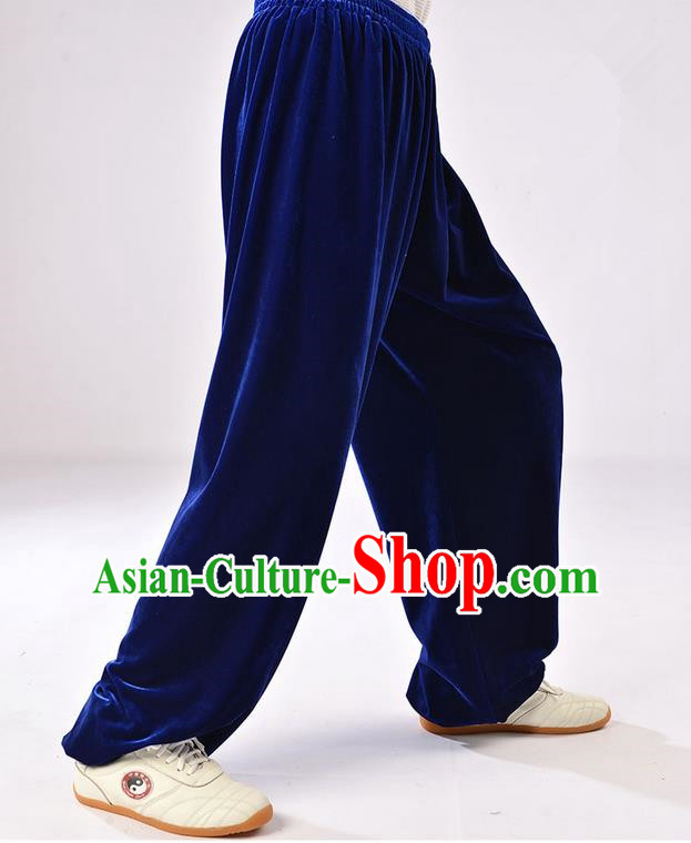 Traditional Chinese Thicken Pleuche Kung Fu Trousers, Martial Arts Kung Fu Training Trousers Tang Suit Gongfu Shaolin Wushu Clothing Tai Chi Taiji Teacher Pants for Men