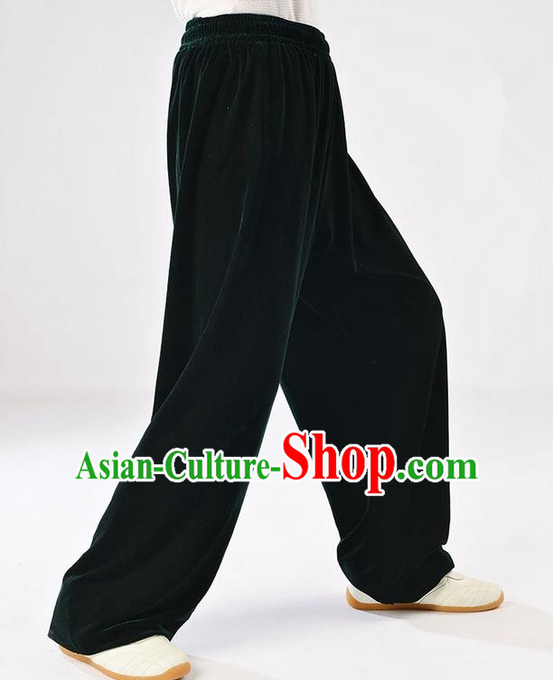 Traditional Chinese Thicken Pleuche Kung Fu Trousers, Martial Arts Kung Fu Training Trousers Tang Suit Gongfu Shaolin Wushu Clothing Tai Chi Taiji Teacher Pants for Men