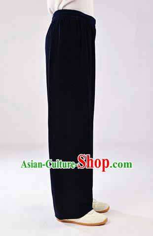 Traditional Chinese Thicken Pleuche Kung Fu Trousers, Martial Arts Kung Fu Training Trousers Tang Suit Gongfu Shaolin Wushu Clothing Tai Chi Taiji Teacher Pants for Men