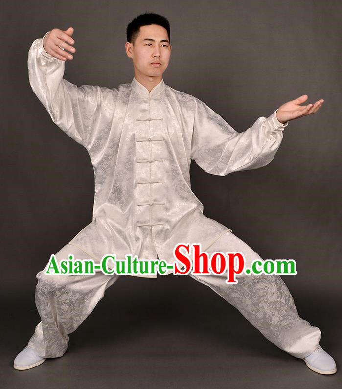 Traditional Chinese High-Grade Dragon South Korea Silk Kung Fu Costume Martial Arts Kung Fu Training Uniform Tang Suit Gongfu Shaolin Wushu Clothing Tai Chi Taiji Teacher Suits Uniforms for Men