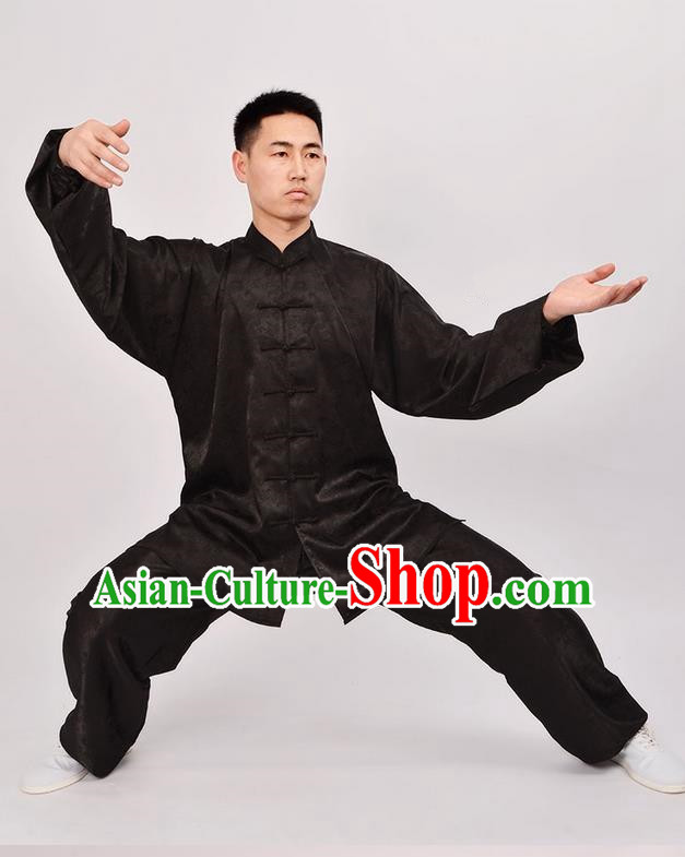 Traditional Chinese High-Grade Dragon South Korea Silk Kung Fu Costume Martial Arts Kung Fu Training Uniform Tang Suit Gongfu Shaolin Wushu Clothing Tai Chi Taiji Teacher Suits Uniforms for Men