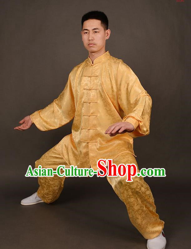 Traditional Chinese High-Grade Dragon South Korea Silk Kung Fu Costume Martial Arts Kung Fu Training Uniform Tang Suit Gongfu Shaolin Wushu Clothing Tai Chi Taiji Teacher Suits Uniforms for Men