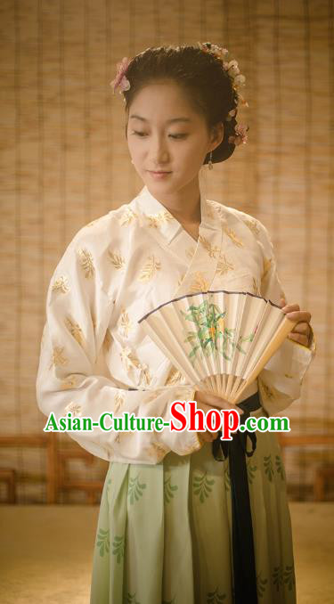 Traditional Chinese Ming Dynasty Young Lady Embroidered Costume, Asian China Ancient Hanfu Clothing for Women